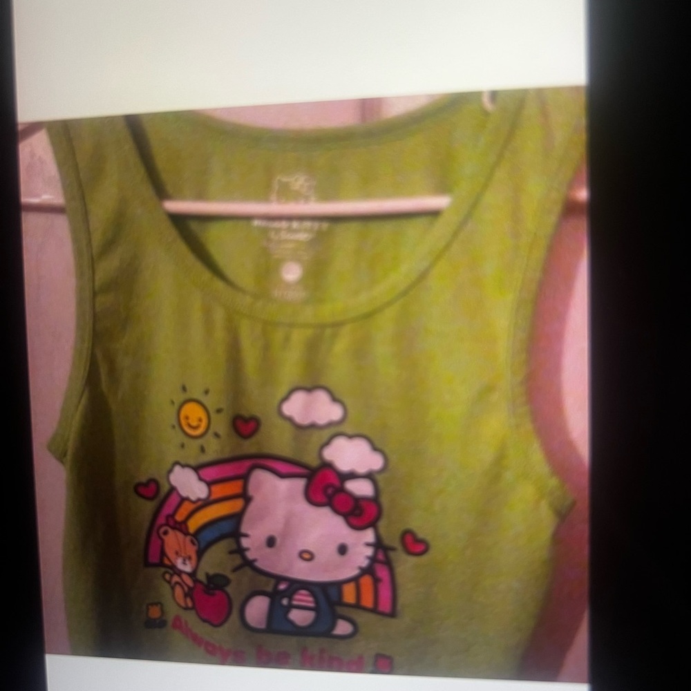 Hello Kitty Green Tank Top with Rainbow Design